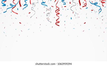 Independence Day With American Confetti And Ribbon