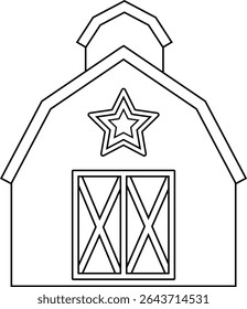 Projeto de página colorida American Farmhouse do Dia da Independência.
EUA Patriótico Red Barn esboço ilustração Vetor.
Decoração do celeiro de 4 de julho.
Fundo transparente. 