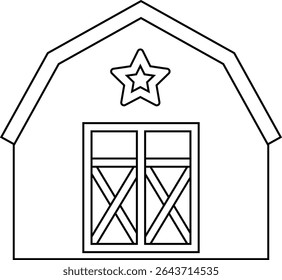 Projeto de página colorida American Farmhouse do Dia da Independência.
EUA Patriótico Red Barn esboço ilustração Vetor.
Decoração do celeiro de 4 de julho.
Fundo transparente. 
