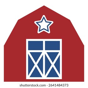 Independence Day American Farmhouse Icon design.
USA Patriotic Red Barn Flat Vector illustration.
Fourth of July Barn Decoration.
Transparent background. 
