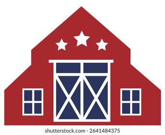 Independence Day American Farmhouse Icon design.
USA Patriotic Red Barn Flat Vector illustration.
Fourth of July Barn Decoration.
Transparent background. 
