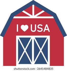 Independence Day American Farmhouse Icon design.
USA Patriotic Red Barn Flat Vector illustration.
Fourth of July Barn Decoration.
Transparent background.
