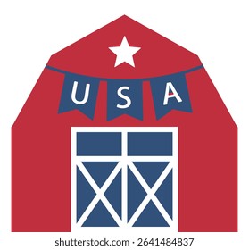 Independence Day American Farmhouse Icon design.
USA Patriotic Red Barn Flat Vector illustration.
Fourth of July Barn Decoration.
Transparent background.
