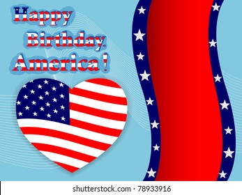 Independence Day. American flag heart with banner. Vector.