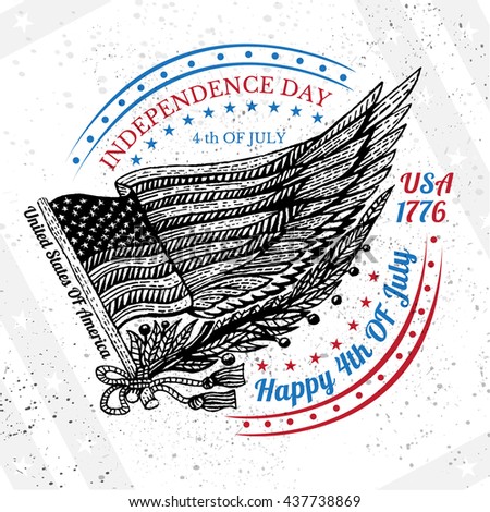 Independence day American flag with wing form, vector grunge background