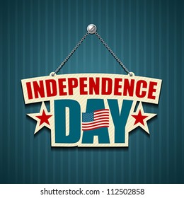 Independence day American signs hanging with chain, vector illustration