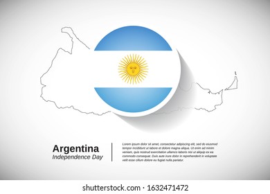 Independence day of Argentina. Creative national holiday of Argentina with map design elements and country flag in circle. Modern greeting card, banner vector illustration.