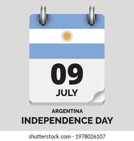 
Independence Day, Argentina - july 9, days of year, flat realistic calendar icon Independence Day vector image with Argentina flag