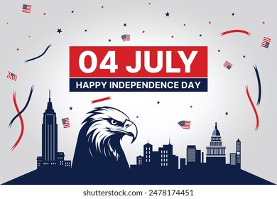 Independence Day art background, 4th july poster or art, USA flags, united states, Translate: Happy Independence Day 4th July