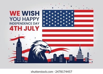 Independence Day art background, 4th july poster or art, USA flags, united states, Translate: Happy Independence Day 4th July
