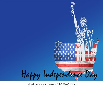 Independence day background with american flag, liberty statue and copy space area suitable for placing on content with that theme