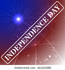 Independence day background with American flag colors and fireworks on dark sky. 4th of july, illustration.