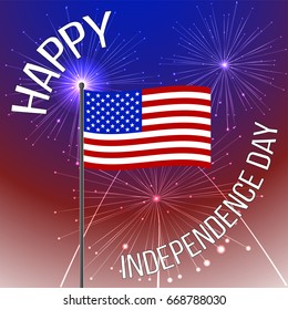 Independence day background with American flag and fireworks. independence day, illustration.