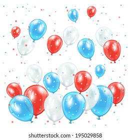 Independence day background with balloons and confetti, illustration.