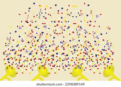 Independence Day background banner USA flag garland, bunting, balloons, confetti, star, ribbon, falling from the sky. Web advertising Celebration parade festival party decoration vector illustration.
