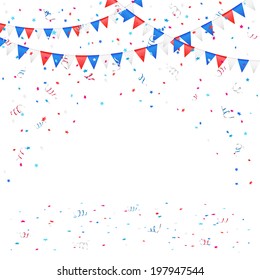 Independence day background with colored flags and confetti, illustration.