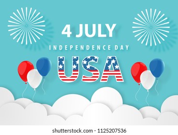 Independence Day background with fireworks, american ,usa, balloons, 4th july as party invitation, backdrop, ad, sale promotion vector