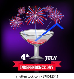 Independence day background with fireworks and glass Celebration