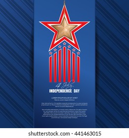 Independence Day background. Fourth of July. Independence Day design with golden star on an elegant blue background. Vector illustration