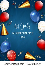 Independence day background and lettering 4th of July with balloons and rocket fireworks. Independence day Theme. Illustration can be used for holiday design, cards, posters, banners. - Shutterstock ID 1762048289