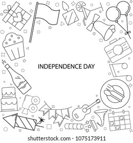 Independence day background from line icon. Linear vector pattern.