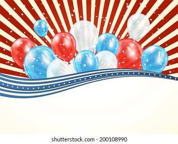 Independence day background with lines and balloons, illustration.