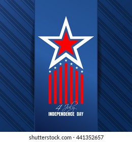 Independence Day background with star and greeting inscription. 4th of July. Independence Day design on an elegant blue background. Vector illustration