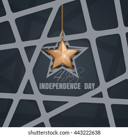 Independence Day background with star and greeting inscription. Fourth of July. Independence Day design. Gold star on elegant gray background. Vector illustration