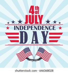 Independence Day background with stars, ribbon and lettering. Template for Independence Day. 4 th of July festive design. Vector illustration.