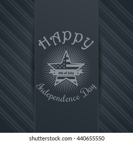 Independence Day background with US flag and greeting inscription. 4th of July. Independence Day design. Star icon on elegant gray background. Vector illustration