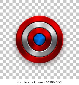 Independence Day badge, circle button template with metal texture, chrome, silver, steel and realistic shadow. Vector illustration.