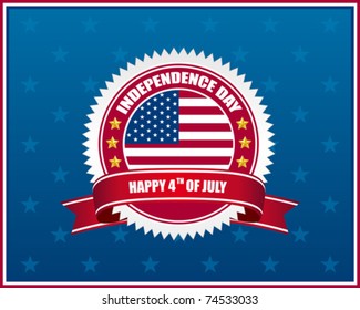 independence day badge on patriotic background