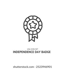 Independence Day Badge with Star Black Thin Line Icon American Symbol Concept. Vector illustration of Happy Memorial Day