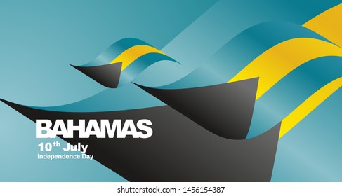 Independence Day Bahamas flag ribbon two fold landscape background