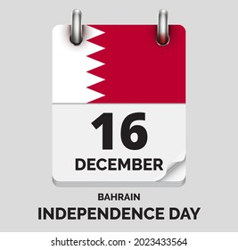 Independence Day ,Bahrain -December 16, days of year flat realistic calendar icon Independence Day vector image with Bahrain flag