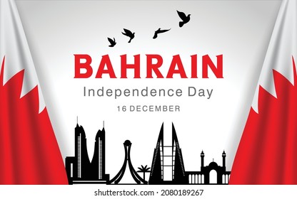 Independence day of Bahrain greeting card with national flag and landmarks.