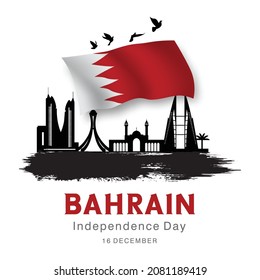 Independence day of Bahrain greeting card with national flag and landmarks.