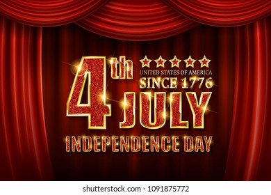 Independence day banner in a circle of Golden stars. Against the background of the red curtain. Vector illustration