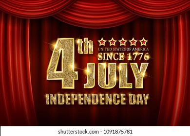 Independence day banner in a circle of Golden stars. Against the background of the red curtain. Vector illustration