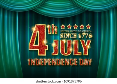 Independence day banner in a circle of Golden stars. Against the background of the green curtain. Vector illustration