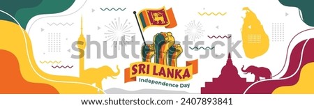 Independence day banner with flag map and landmark

