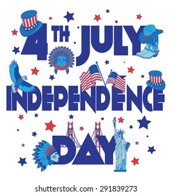 independence day banner. Flat illustration typography, t-shirt graphics, vectors