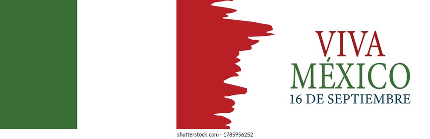 Independence Day banner. Viva Mexico. 16 September national holiday. Grunge shape. Green, white, and red waving Mexican flag. Vector illustration.