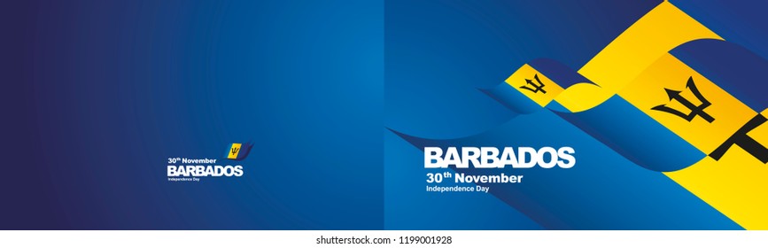Independence Day Barbados flag ribbon two fold landscape background
