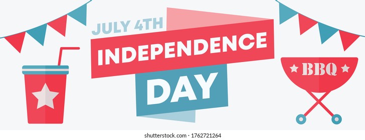 Independence day BBQ banner - july 4th – Federal Holidays party concept - flat vector  background illustration