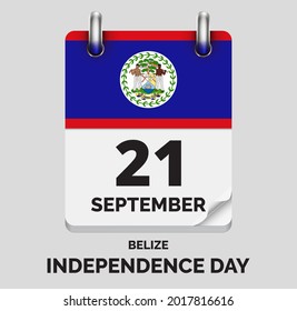 Independence Day, Belize- September 21, days of year, flat realistic calendar icon Independence Day vector image with Belize flag