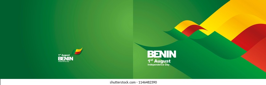 Independence Day Benin flag ribbon two fold landscape background