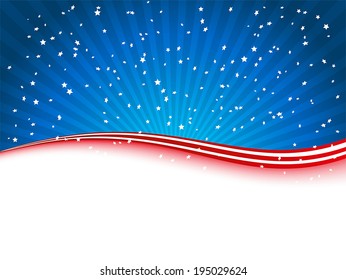 Independence day blue background with red lines and confetti, illustration.