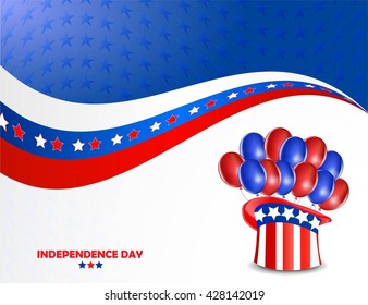 Independence day, blue and red waves with stars