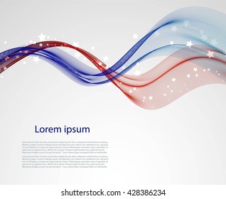 Independence day, blue and red waves with stars